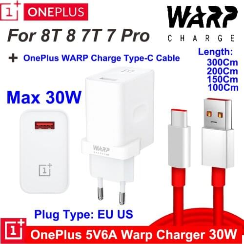 OnePlus 7T Warp Charger 5V6A Original Warp Fast Charging EU、US Charger For OnePlus 8 8pro 8T 7T Pro 7 6T 6 OnePlus Warp Cable 6A