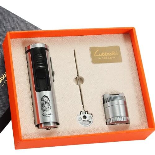 LUBINSKI 1 Torch Cigar Lighter Gas Butane Lighter Smoking Tool W/ Holder Cigar Punch Needle Cigarette Lighter Cigars Accessories