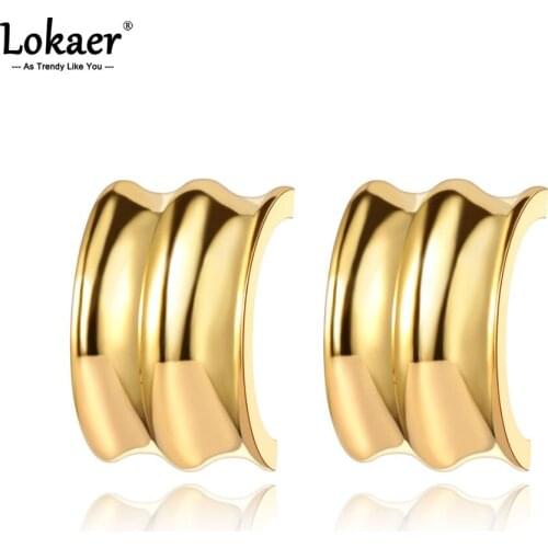 Lokaer Original Design Titanium Stainless Steel Office Style Geometric Earrings For Women Trendy Party Earrings Jewelry E21003