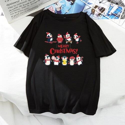 Women Harajuku Cartoon Black Tshirts Suitable All Seasons Merry Christmas Graphic T-shirt Female Short Sleeve Tops Tee