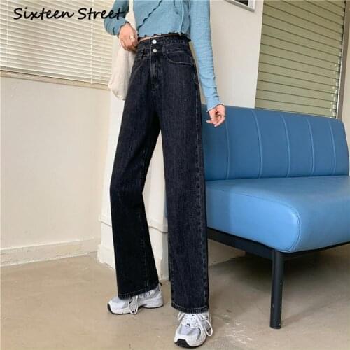 Chic Straight Double Button Women Jeans High Waist Denim Pants 2020 Spring Autumn Jeans Trousers Female Streetwear Korean Style