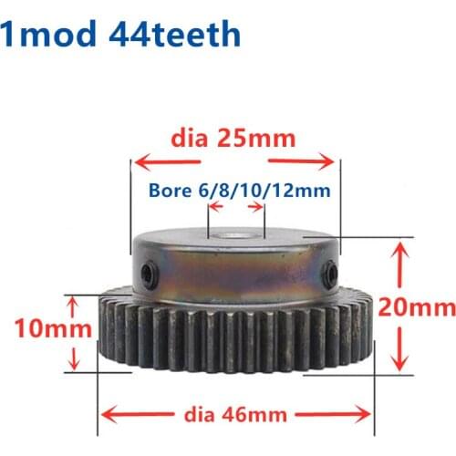 1pc Mod 1 M=1 CNC Spur Gear pinion 44T 44Teeth Bore 6-12mm Right Teeth positive gear steel gear rack transmission RC