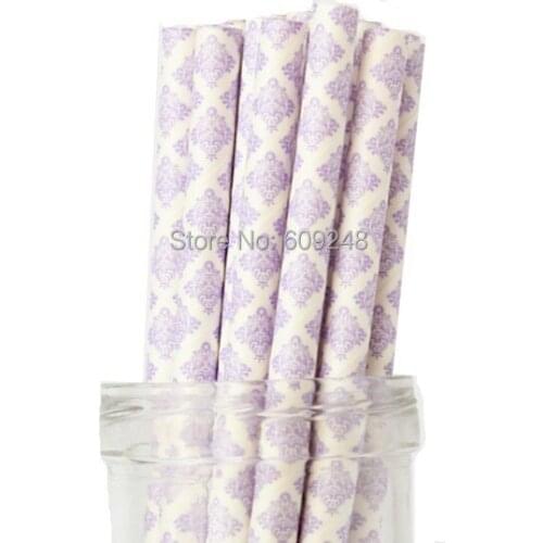 100pcs Pick Your Colors Lilac Damask Paper Straws,Wedding Party Drinking Beverage Lavender Mason Jar Straws,Cake Pop Sticks