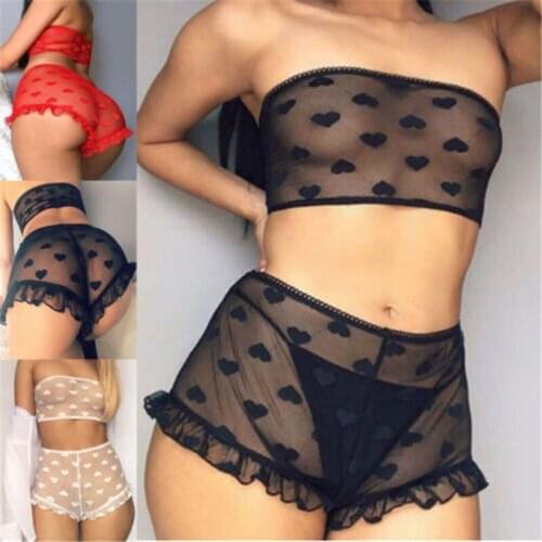 2PCS Women Lingerie Lace Babydoll Underwear Nightwear Sleepwear G-string Shorts See Through Sheers Exotic Sets