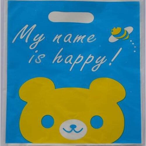 2019 new design Promotions 100pcs 35*25cm Cute little bear Gift Bags Plastic Boutique Pouches Shopping Gift Package Bag