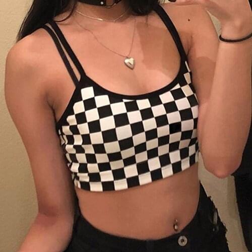 2020 Summer Checkered Tops Streetwear Sleeveless Checkerboard Tank Tops Tees Streetwear Plaid Crop Tops Female