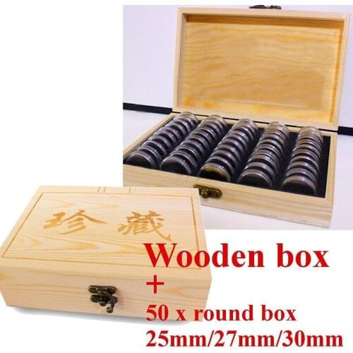 25/27/30mm Round Coins Holders Container Display Case Wooden Storage Boxs New