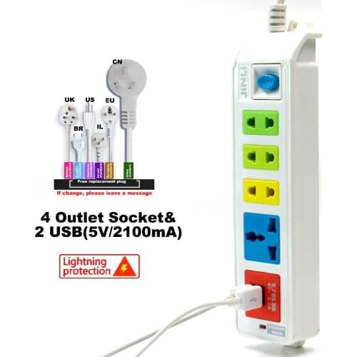 4 Outlet Power Socket & 2 USB socket with AU EU UK US