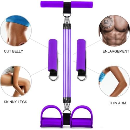 4 Tubes Sit-up Pedal Exerciser Foot Bodybuilding Expander Elastic Pull Rope Resistance Workout Band for Yoga Home Gym Fitness