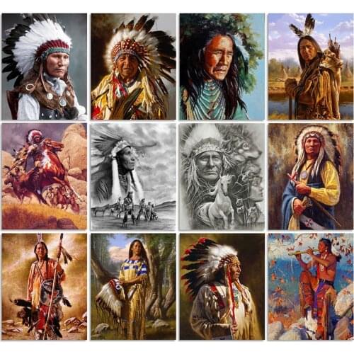 5D Diy Diamond Painting Indians Full Square Round Diamond Embroidery Animal Diamond Mosaic Picture Rhinestones Decor Gift