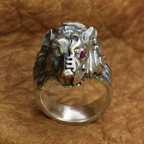 925 Sterling Silver Semi Machine War Bear Ring Mens Biker Punk Ring TA252 US Size 7~15