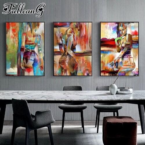FULLCANG 5d diy diamond embroidery sexy woman abstract diamond painting triptych full square round drill decoration FC2611
