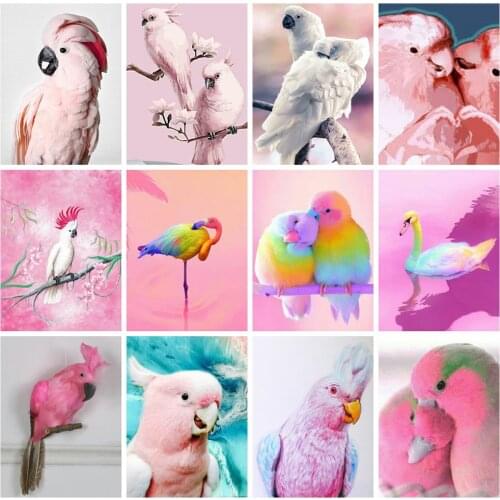 Huacan Diamond Painting Full Drill Parrot Pink Mosaic Animal Embroidery Cross Stitch Home Decor Diamond Art