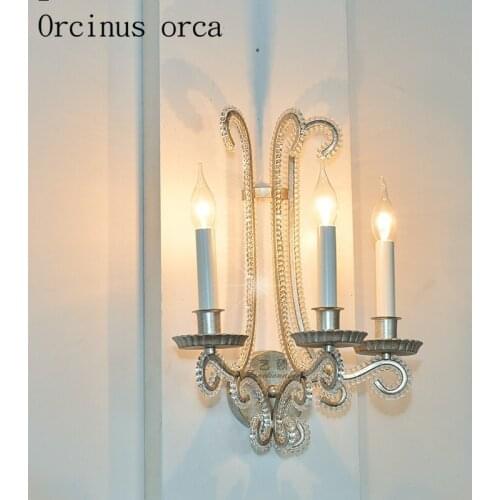 American country crystal candle wall lamp living room corridor bedroom bedside lamp garden antique creative iron art wall lamp