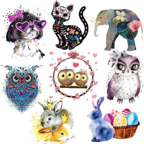 Cute Rabbit Cat Applique Iron On Transfers Vinyl Thermal Heat Transfer Cartoon Patches For Clothing DIY Stickers On Baby Clothes