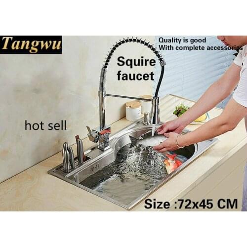 Free shipping Household multifunction luxury kitchen single trough sink do the dishes 304 stainless steel big hot sell 72x45 CM