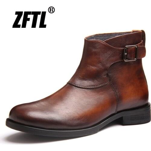 ZFTL New mens Chelsea boots Mens handmade Genuine Leather boots Retro Spring and Autumn mens zipper Martins Ankle boots 156