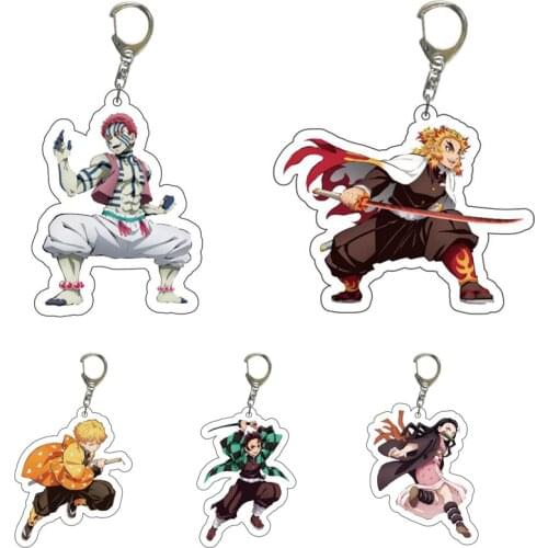 Anime Demon Slayer Keychain Kimetsu no Yaiba: Mugen Train Key Rings Rengoku Kyoujurou Akaza Kamado Tanjirou Gift Accessories