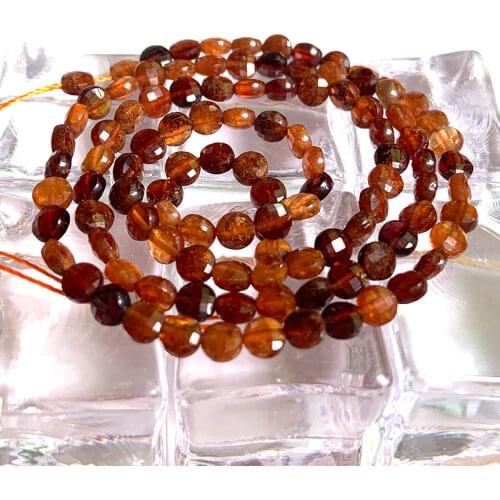 4mm Natural Orange Garnet Stone Beads 15'' Faceted Coin Button DIY Loose Beads For Jewelry Making Beads Women Accessories Gift
