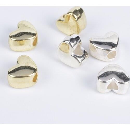 50Pcs With Hole CCB Love Heart Spacer Bead Diy Bracelet Necklace Findings Charms Heart-Shaped Bead End Caps For Jewelry Making