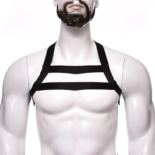 Black Mens Chest Body Harness Costume Harness Bondage Lingerie Men Nightclub Performance Elastic Straps Erotic Costume Clothing