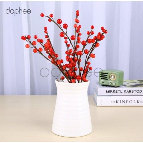 Dophee 5pcs Artifical Berries Branch Stamens Pearl Branches For Wedding Decoration DIY Christmas Party Decorations Gift Box