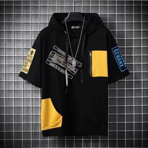 Mens T Shirts Japan Fashion Trend Streetwear Short Sleeved Hooded Tops Tees Men Casual harajuku Men Clothing Printed T Shirts