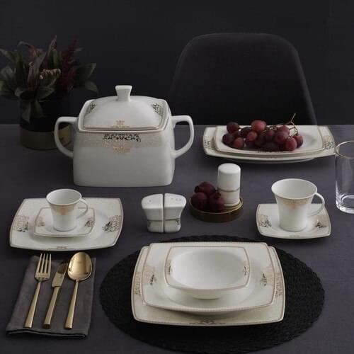 Perfect Plain 85-Piece Caroline Square Bone Dinnerware
