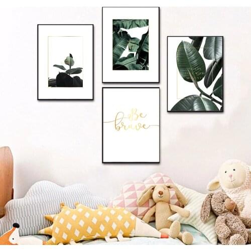 Scandinavian Style Tropical Plants Poster Green Leaves Letter Decor Picture Modern Wall Art Paintings for Living Room Home Decor
