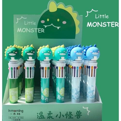 Kawaii 10-Color Ballpoint Pen Girl Cute Monster Multicolor Retractable Ballpoint Pen School Office Stationery Cool Marker Pens
