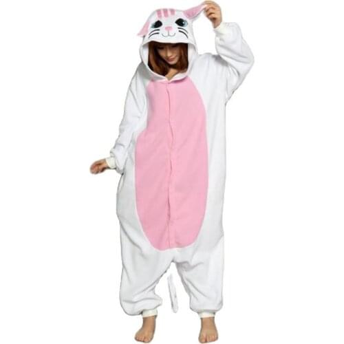 Kigurumi White Cat Onesies Pajamas Cartoon Animal Costume Cosplay Pyjamas Adult Onesies Party Dress Halloween Pijamas