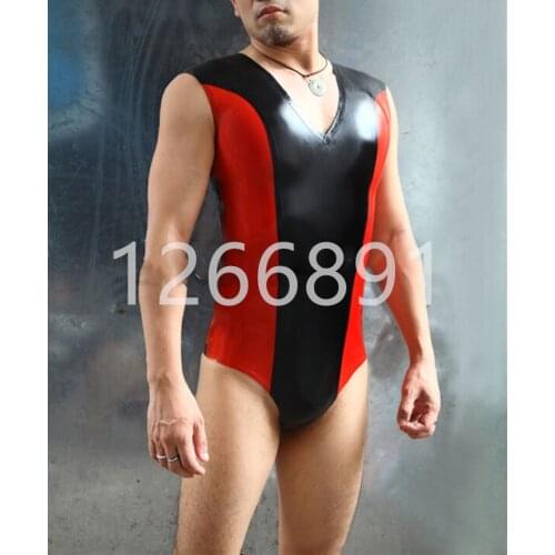 V-neck Unitard Sexy Rubber Latex Catsuit Swimsuit Bodysuit Gummi Jumpsuit