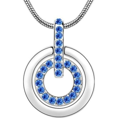 JS N169 Genuine Austria Crystal Round Necklace White Gold Color Multilayer Blue Jewelry