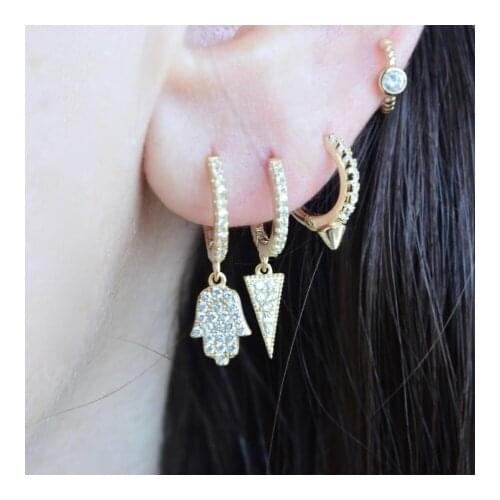 Fashion silver color classic dangle earrings jewelry micro pave clear cz tiny cute hamsa hand fatimas hand charm earring on sale