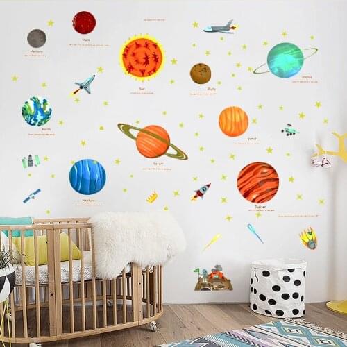 Cartoon Solar System Planets Wall Sticker Child Kids Room Home Decoration Mural Removable Wallpaper Bedroom Nursery Stickers