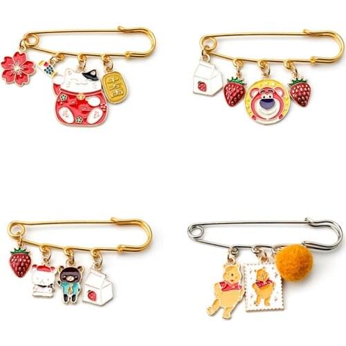 Cartoon Animal Lucky Cat Bear Car Strawberr Enamel Metal Brooches Bag Clothes badges Lapel Pins Jewelry For Kids Friends Gift