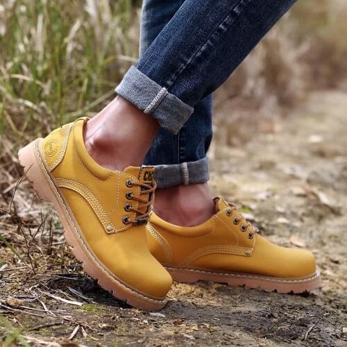 Mens and womens small leather shoes tooling low-top British trend big head shoes outdoor hiking shoes ankle boots breathable