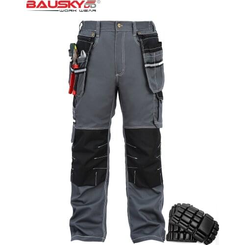 Bauskydd Mens Cargo Work Trousers Workwear Outdoor Pants With Zip Pockets