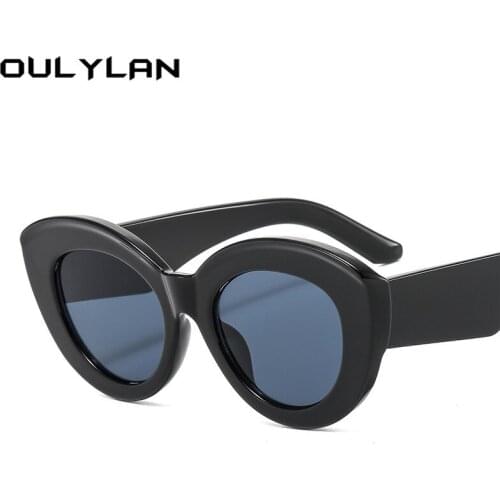Oulylan New Cat Eye Sunglasses Women Fashion Color Striped Decorative Sunglasses Green Thick-sided Frame Personality Ladies