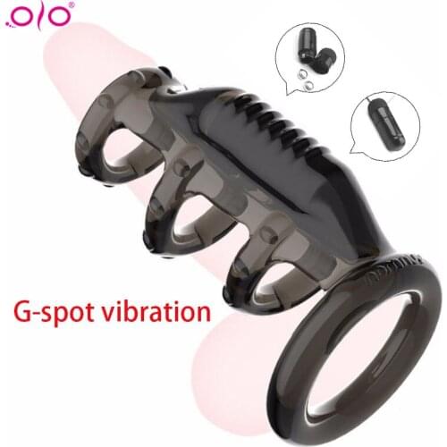 OLO Male Ejaculation Delay Cock Sleeve Penis Vibrating Ring Belt Dildo G Spot Stimulator Vibrator Enlargement Extender Sex Toys