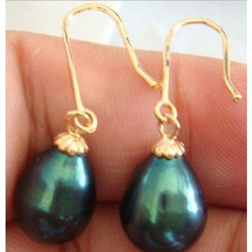 A pair of AAA 12-13mm tahitian peacock green pearl earringsK
