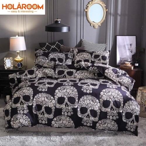 Black Color Duvet Cover Queen Size Luxury Sugar Skull Bedding Set Quilt Cover Pillowcases Cartoon Sugar Skull Duvet Cover Sets