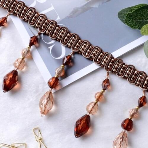 QGVLish 12M/lot Crystal Beads Curtain Lace Trims DIY Sewing Sofa Stage Valance Decor Curtain Accessories Lace Ribbon Belts Trim