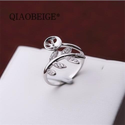 QIAOBEIGE 925 sterling silver open ring mounts with stones Fashion 925 Sterling Silver Semi Mount Ring for Pearl