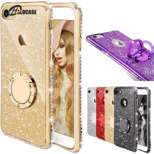 Luxury Bling Glitter Diamond Phone Case For iPhone 11 Pro XR X XS Max 7 8 6 Plus SE 2 2020 12 Metal Ring Holder Soft Cover Coque