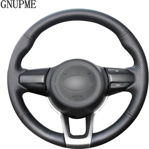 DIY Hand-stitched Black Artificial Leather Car Steering Wheel Cover for Kia Rio 2017-2019 Rio5 2019 K2 2017-2019 Picanto Morning