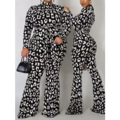 Sexy Cheetah Print Velvet Jumpsuits Slim Fit Wide Leg Pants with Belts Casual Overalls for Women 2020 Fall Clothing Fashion 2XL