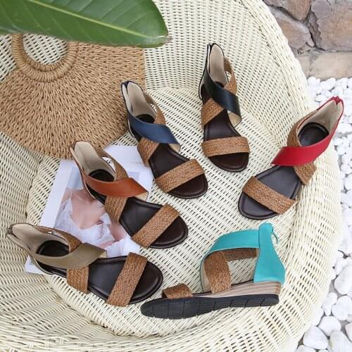 Summer Retro Roman Symphony Pumps Womens Shoes Wedge Heels Woven with Wedge Heel Ladies Shoes Ethnic Wind Sandals Womens Leisure