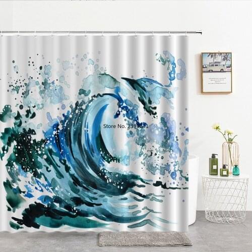 Water Color Ocean Waves Shower Curtains Waterproof Bathroom Curtain 3d Fabric With Hooks Large Size 240*180cm Decor Bath Screen