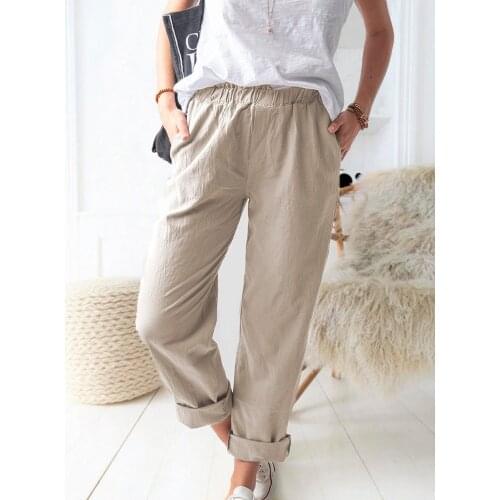 Women Summer Lounge Pants Casual Elastic Waist Solid Color Wide Leg Rolled Cuff Pants